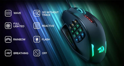 Redragon M908 RGB Wired Gaming Mouse, 18 Programmable Buttons, 12400 DPI USB Gaming Mouse with Customizable RGB Backlight for PC & MMO Gaming
