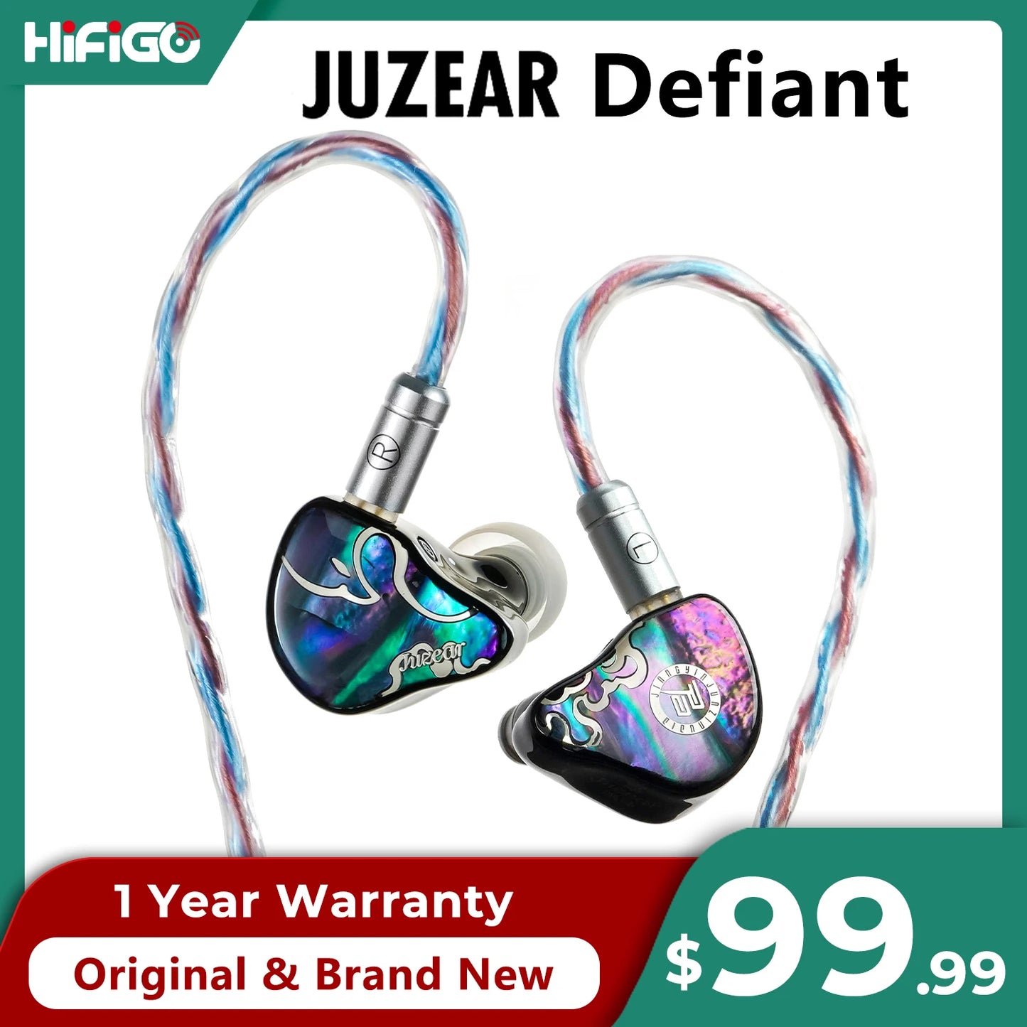 JUZEAR x Z Reviews Defiant 1DD+3BA Hybrid In-Ear Monitors – HiFi Earphones with 3-Way Crossover, 3.5mm & 4.4mm Interchangeable Cable, Audiophile IEM Headphones