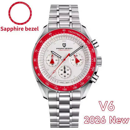 2026 New PAGANI DESIGN V6 Moon Mens Watch Speed Sports Chronograph Quartz Watch Men AR Sapphire Ceramic Bezel safe Clock