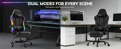 GTPLAYER Gaming Chair Ergonomic Office Chair with RGB LED Light, Adjustable Reclining Gamer Chair with Footrest, Lumbar Support & Storage Bag