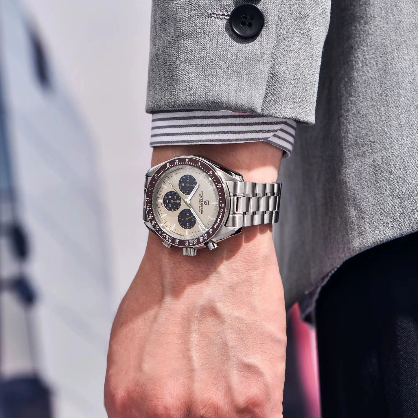 PAGANI DESIGN Planetary Series Saturn Light Tan Quarzuhr für Herren Speed Chronograph AR-Saphirglas Armbanduhr für Herren 2026 Neu