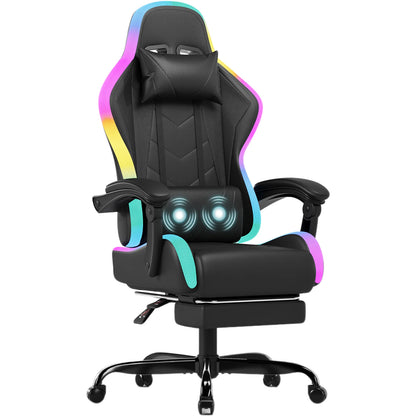 Devoko RGB Gaming Chair Ergonomic Fabric Gaming Chair with Footrest, Adjustable Headrest, LED Lights, Reclining Office Computer Gaming Chair