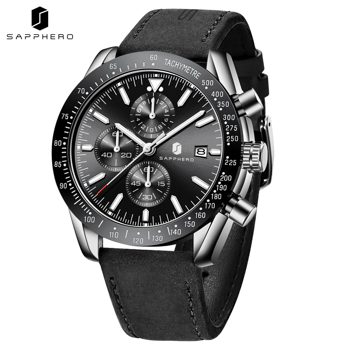 SAPPHERO Men Chronograph Watch High Precision Quartz Movement Blue Dial Date Display 50M Waterproof Luxury Sport Wristwatch Gift
