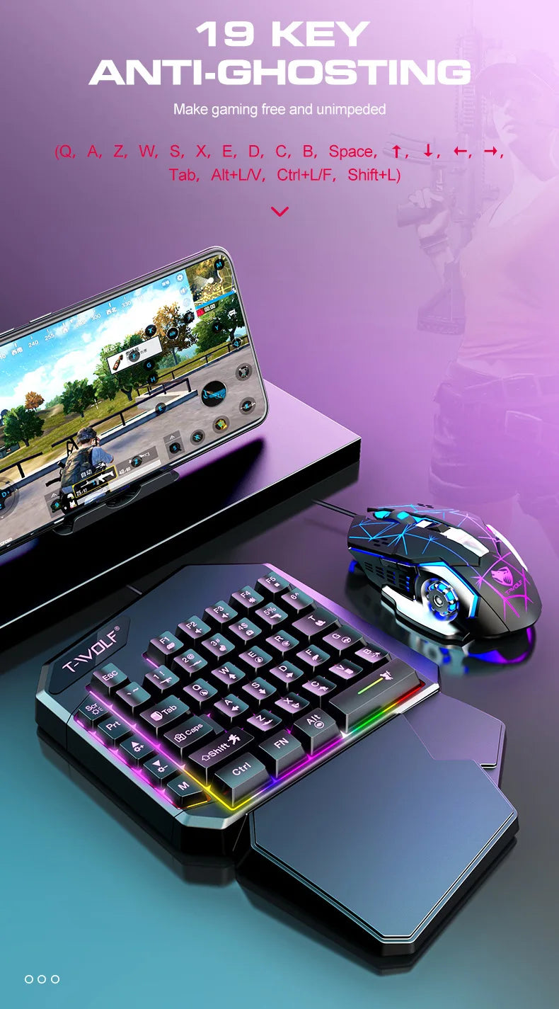 Kit Mobilador Gamer Gaming-Kit Tastatur Maus Mobile-Games-Konverter 3-in-1-Combo Einhand-Tastatur für PUBG Mobile Games TF900