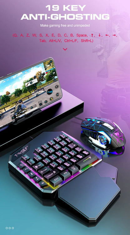 Kit Mobilador Gamer Gaming-Kit Tastatur Maus Mobile-Games-Konverter 3-in-1-Combo Einhand-Tastatur für PUBG Mobile Games TF900