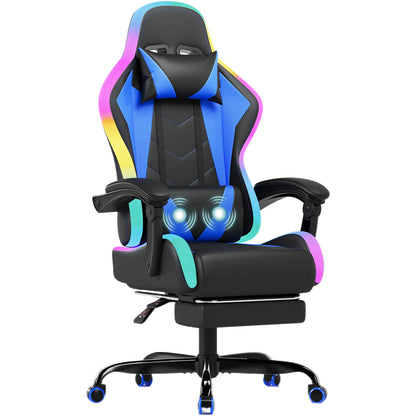 Devoko RGB Gaming Chair Ergonomic Fabric Gaming Chair with Footrest, Adjustable Headrest, LED Lights, Reclining Office Computer Gaming Chair