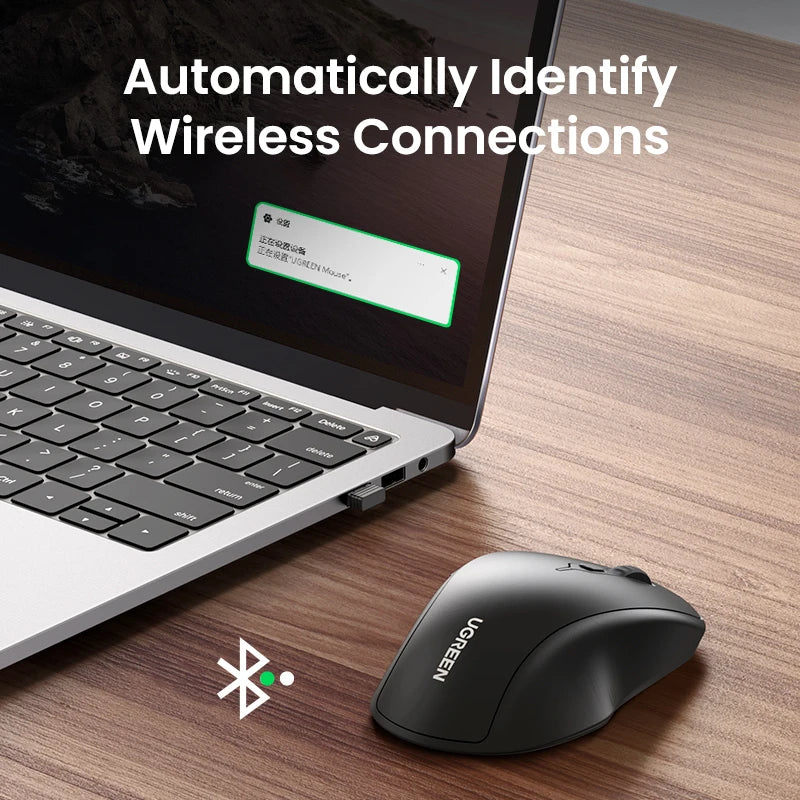 UGREEN Wireless Mouse Bluetooth 5.0 Ergonomic Mouse, 4000 DPI Silent Wireless Mouse with 2.4G USB Receiver, 6 Buttons for MacBook, Laptop, PC & Tablet