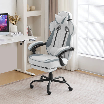 WOLTU Swivel Gaming Chair Ergonomic Office Chair with Footrest, Pocket Spring Cushion, Wide Seat, Adjustable Reclining Computer Chair