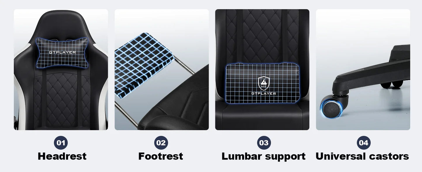 GTPLAYER Gaming Chair Ergonomic Gaming Armchair Desk Chair Faux Leather, Spring Seat Cushion, Connecting Armrests and Footrest 150KG