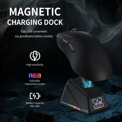 AJAZZ AJ179 APEX Gaming Mouse with Color Screen Dock, Tri-Mode Wireless Gaming Mouse, PAW3950 Sensor, 8000Hz Polling Rate, Magnetic Charging