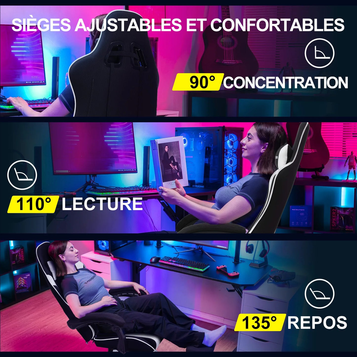GTPLAYER Office Chair Gaming Chair Fabric Gaming Armchair Ergonomic Gamer Chair Footrest Headrest Lin Pillow Padded