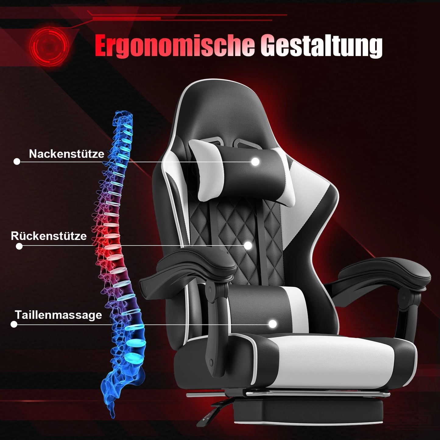 HOMALL Ergonomic Massage Gaming Chair with Adjustable Height, Lumbar Support, Headrest, Reclining Swivel Office Chair with Footrest