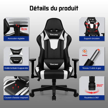 Hiazurm Office chair，Gaming chair for adults with adjustable backrest and armrests，Gaming chair with 3D wing contour design，Ergonomic office chair with S-shaped back support，Gaming chair with one-piece steel frame