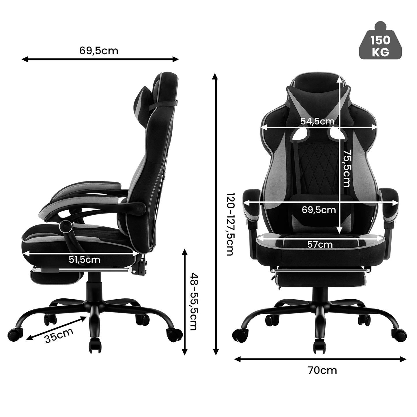 WOLTU Swivel Gaming Chair Ergonomic Office Chair with Footrest, Pocket Spring Cushion, Wide Seat, Adjustable Reclining Computer Chair