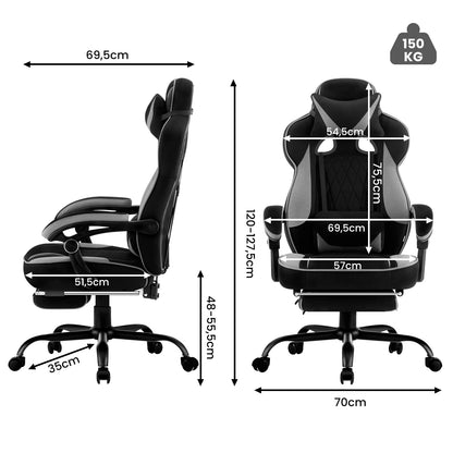 WOLTU Swivel Gaming Chair Ergonomic Office Chair with Footrest, Pocket Spring Cushion, Wide Seat, Adjustable Reclining Computer Chair