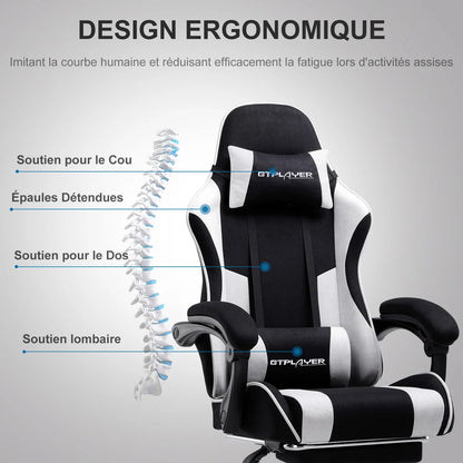 GTPLAYER Office Chair Gaming Chair Fabric Gaming Armchair Ergonomic Gamer Chair Footrest Headrest Lin Pillow Padded