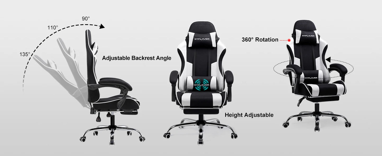 GTPLAYER Office Chair Gaming Chair Fabric Gaming Armchair Ergonomic Gamer Chair Footrest Headrest Lin Pillow Padded