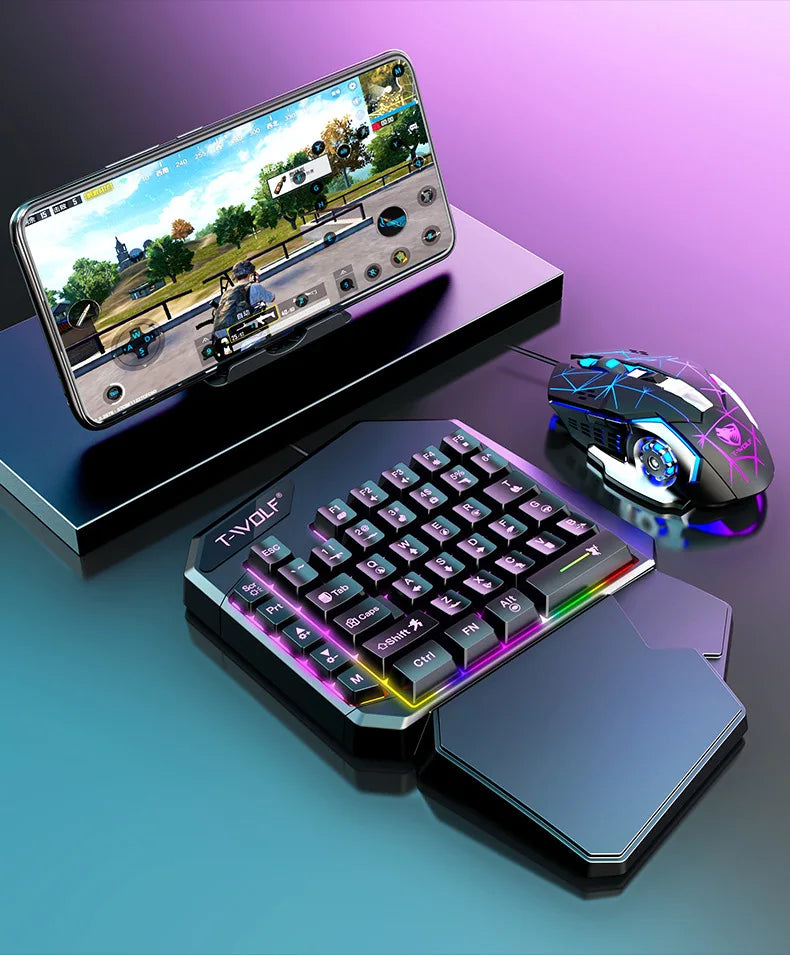 Kit Mobilador Gamer Gaming-Kit Tastatur Maus Mobile-Games-Konverter 3-in-1-Combo Einhand-Tastatur für PUBG Mobile Games TF900