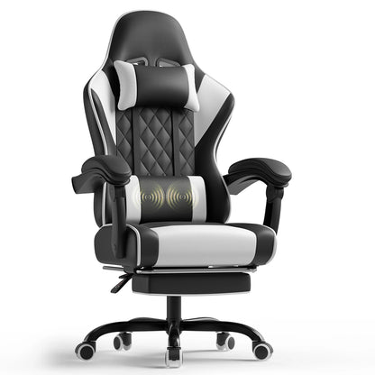 HOMALL Ergonomic Massage Gaming Chair with Adjustable Height, Lumbar Support, Headrest, Reclining Swivel Office Chair with Footrest