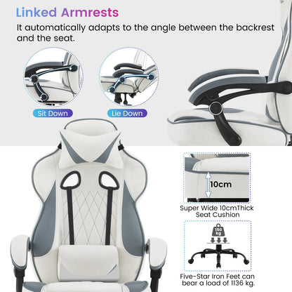 WOLTU Ergonomic Gaming Chair with Footrest, Swivel Computer Chair with Pocket Spring Cushion, Wide Seat Office Chair for Home & Gaming