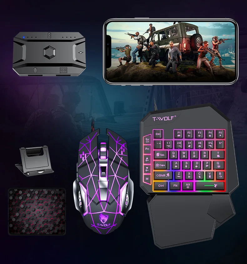 Kit Mobilador Gamer Gaming-Kit Tastatur Maus Mobile-Games-Konverter 3-in-1-Combo Einhand-Tastatur für PUBG Mobile Games TF900