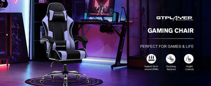 GTPLAYER Office Chair Gaming Chair Fabric Gaming Armchair Ergonomic Gamer Chair Footrest Headrest Lin Pillow Padded