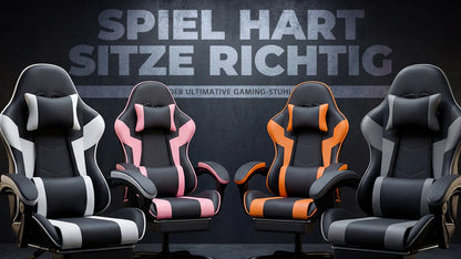 Black & Pink Gaming Chair Ergonomic PU Leather Computer Chair with Footrest, Adjustable High-Back Gaming Chair with Lumbar Support & Headrest
