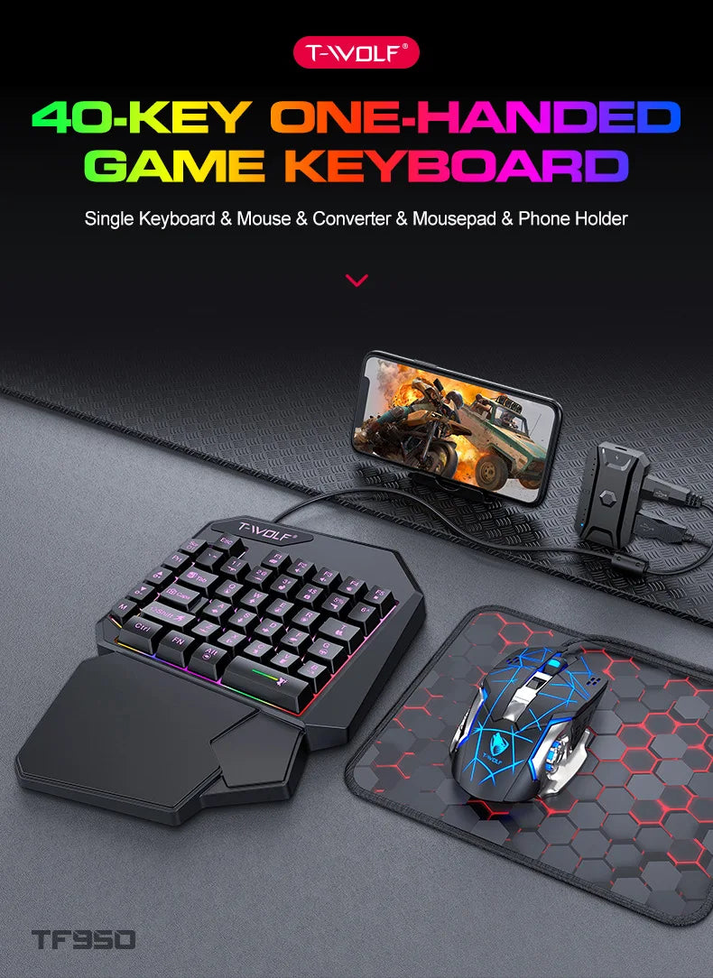 Kit Mobilador Gamer Gaming-Kit Tastatur Maus Mobile-Games-Konverter 3-in-1-Combo Einhand-Tastatur für PUBG Mobile Games TF900