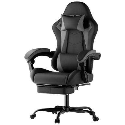 Ergonomic Gaming Chair with Footrest, PU Leather Racing Style Computer Chair, Adjustable Reclining Office Chair with Lumbar Support & Headrest