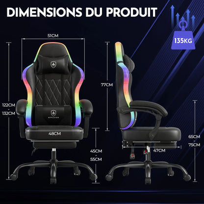 GTPLAYER Gaming Chair Ergonomic Office Chair with RGB LED Light, Adjustable Reclining Gamer Chair with Footrest, Lumbar Support & Storage Bag