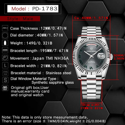 2026 New PAGANI DESIGN add40 Men's Watch NH36 Mechanical wristwatch Luxury Automatic Watch For Men AR Sapphire water lock