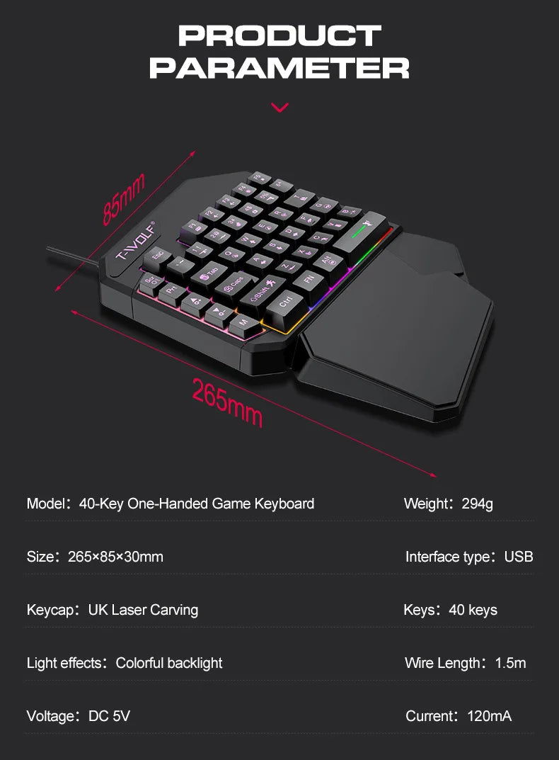 Kit Mobilador Gamer Gaming-Kit Tastatur Maus Mobile-Games-Konverter 3-in-1-Combo Einhand-Tastatur für PUBG Mobile Games TF900