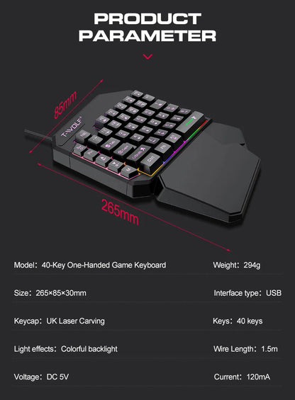 Kit Mobilador Gamer Gaming-Kit Tastatur Maus Mobile-Games-Konverter 3-in-1-Combo Einhand-Tastatur für PUBG Mobile Games TF900