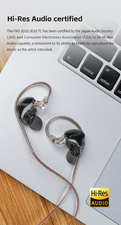 FiiO JD10 Wired In-Ear Earphones HiFi Bass Stereo Earbuds with 3.5mm Type-C Connector, High Resolution Audio Music Earphones for Gaming, Sports & Daily Use