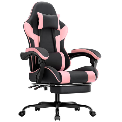 Black & Pink Gaming Chair Ergonomic PU Leather Computer Chair with Footrest, Adjustable High-Back Gaming Chair with Lumbar Support & Headrest