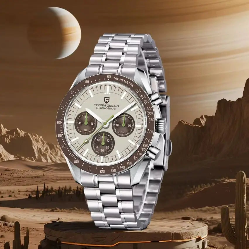 PAGANI DESIGN Planetary Series Saturn Light Tan Quarzuhr für Herren Speed Chronograph AR-Saphirglas Armbanduhr für Herren 2026 Neu