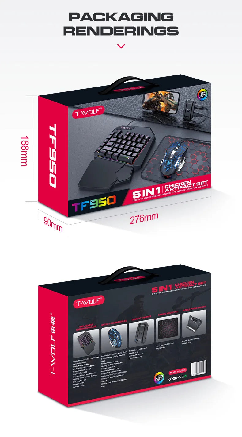 Kit Mobilador Gamer Gaming-Kit Tastatur Maus Mobile-Games-Konverter 3-in-1-Combo Einhand-Tastatur für PUBG Mobile Games TF900