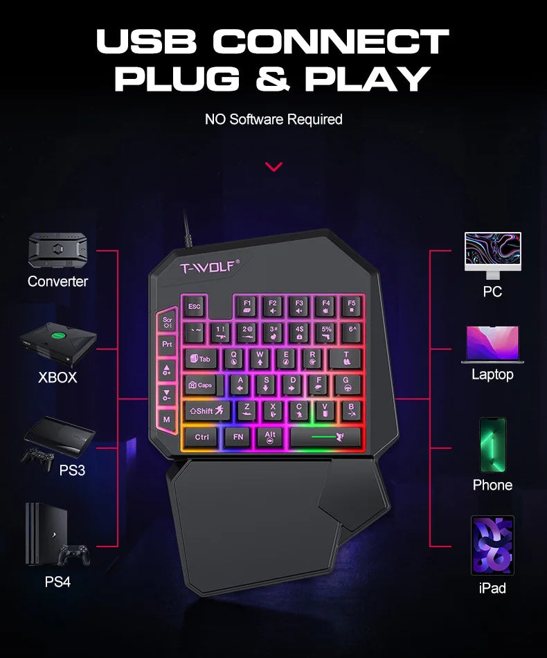 Kit Mobilador Gamer Gaming-Kit Tastatur Maus Mobile-Games-Konverter 3-in-1-Combo Einhand-Tastatur für PUBG Mobile Games TF900