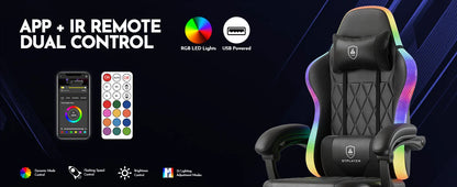GTPLAYER Gaming Chair Ergonomic Office Chair with RGB LED Light, Adjustable Reclining Gamer Chair with Footrest, Lumbar Support & Storage Bag