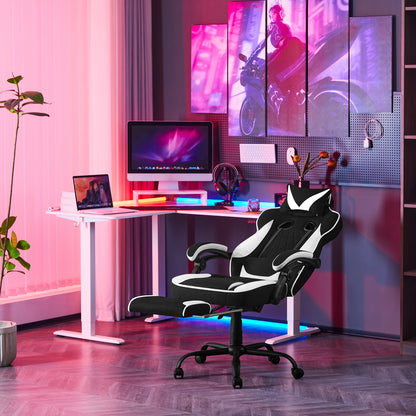 WOLTU Ergonomic Gaming Chair with Footrest, Swivel Computer Chair with Pocket Spring Cushion, Wide Seat Office Chair for Home & Gaming