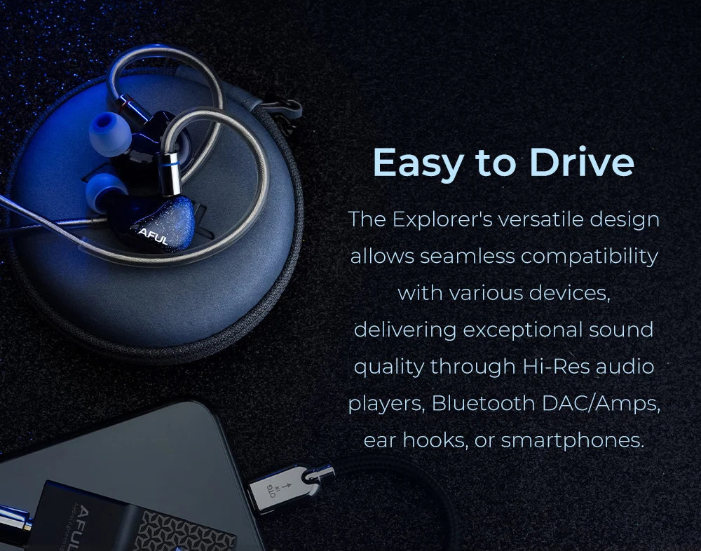 AFUL Explorer HiFi Wired Hybrid Earphones 1DD+2BA In-Ear Monitors with 3D Printed Acoustic Tube, RLC Crossover & Premium HiFi Earbuds