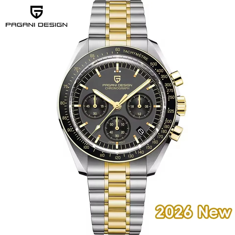 2026 New PAGANI DESIGN V6 Moon Mens Watch Speed Sports Chronograph Quartz Watch Men AR Sapphire Ceramic Bezel safe Clock