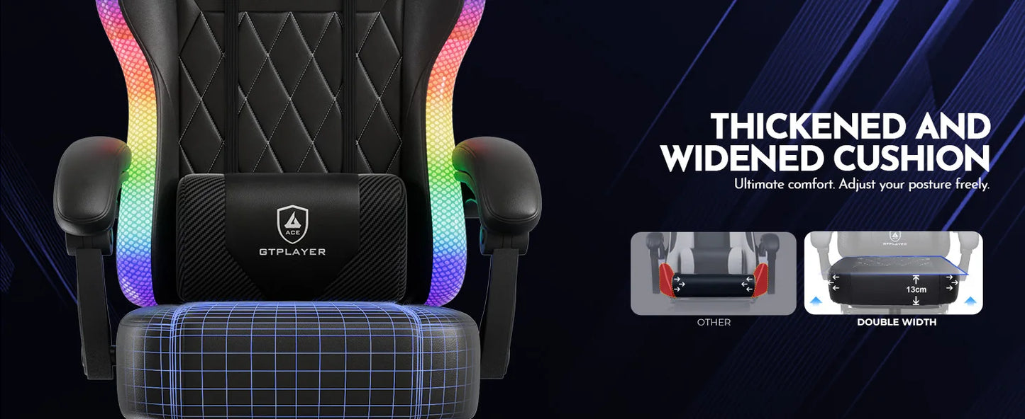 GTPLAYER Gaming Chair Ergonomic Office Chair with RGB LED Light, Adjustable Reclining Gamer Chair with Footrest, Lumbar Support & Storage Bag