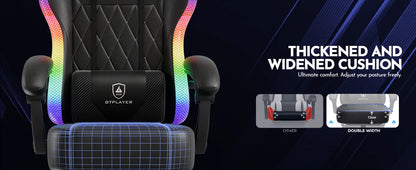 GTPLAYER Gaming Chair Ergonomic Office Chair with RGB LED Light, Adjustable Reclining Gamer Chair with Footrest, Lumbar Support & Storage Bag
