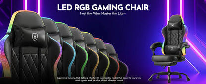 GTPLAYER Gaming Chair Ergonomic Office Chair with RGB LED Light, Adjustable Reclining Gamer Chair with Footrest, Lumbar Support & Storage Bag