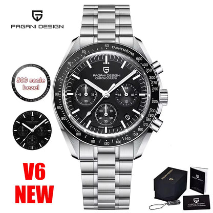 2026 New PAGANI DESIGN V6 Moon Mens Watch Speed Sports Chronograph Quartz Watch Men AR Sapphire Ceramic Bezel safe Clock