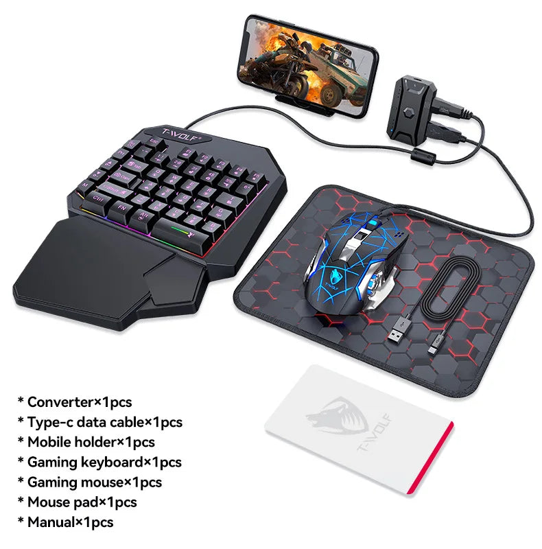 Kit Mobilador Gamer Gaming-Kit Tastatur Maus Mobile-Games-Konverter 3-in-1-Combo Einhand-Tastatur für PUBG Mobile Games TF900