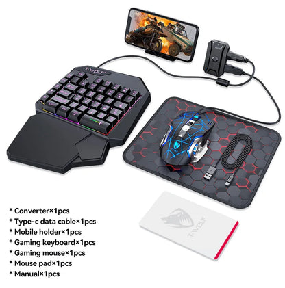Kit Mobilador Gamer Gaming-Kit Tastatur Maus Mobile-Games-Konverter 3-in-1-Combo Einhand-Tastatur für PUBG Mobile Games TF900