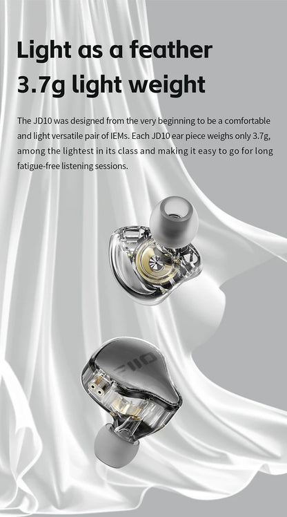 FiiO JD10 Wired In-Ear Earphones HiFi Bass Stereo Earbuds with 3.5mm Type-C Connector, High Resolution Audio Music Earphones for Gaming, Sports & Daily Use