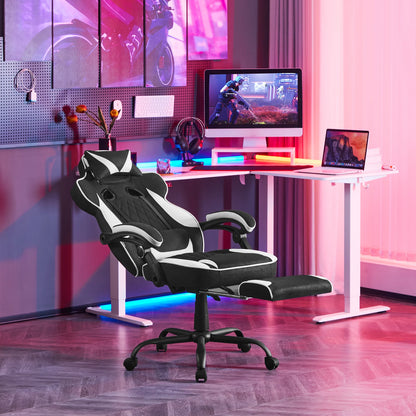 WOLTU Swivel Gaming Chair Ergonomic Office Chair with Footrest, Pocket Spring Cushion, Wide Seat, Adjustable Reclining Computer Chair
